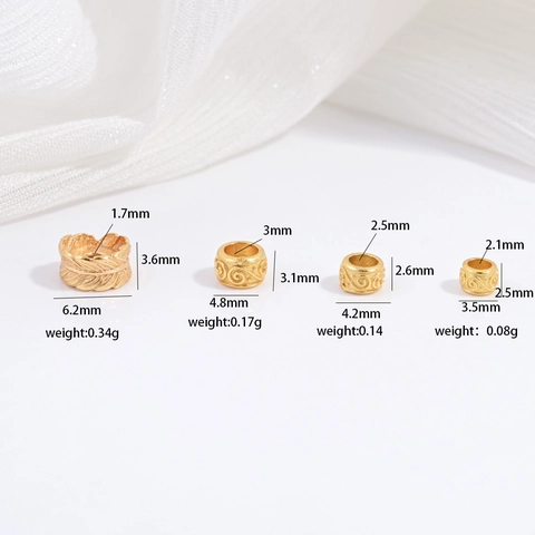 925 Sterling Silver Gold Plated Spacer Beads Retro Feather Meander Pattern DIY Jewelry Making Finding Loose Beads Accessory