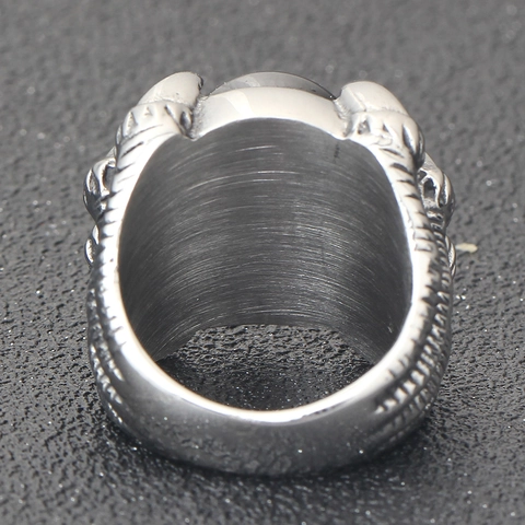Vintage Punk Heren Titaniumstaal Drakenklauw Ring Met Ronde Rode Strass Halloween Gotische Sieraden Accessoire Voor Feest