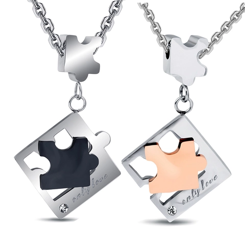 Collana con Ciondolo a Puzzle in Acciaio Inossidabile per Coppie con Strass Messaggio d'Amore Inciso Gioielli di Moda Regalo