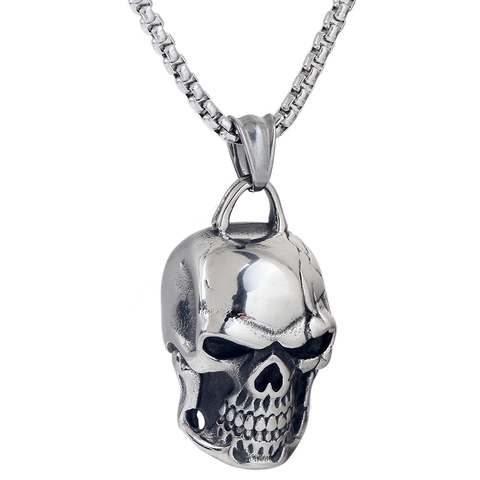 Collar Con Colgante De Calavera Punk Vintage Para Hombre Acero Inoxidable Joyería Biker Gótica Regalo Halloween