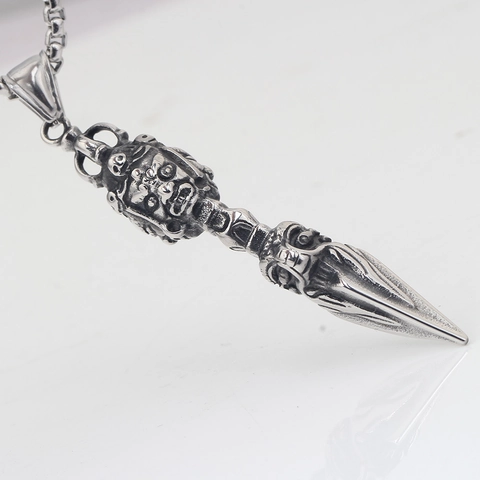 Vintage 316 Stainless Steel Vajra Pestle Phurba Pendant Necklace For Men Women Gothic Punk Hip Hop Buddhist Relief Jewelry