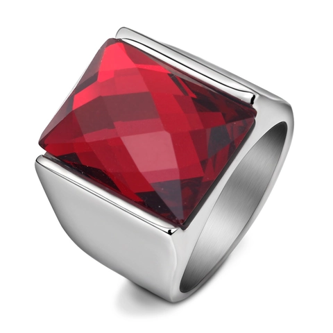 Bague Vintage Dominante en Acier Inoxydable 304 avec Strass Carré pour Hommes Femmes Finition Brossée Style Simple Rétro