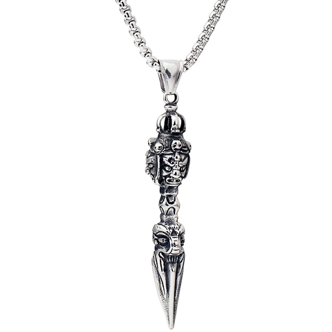 Vintage 316 Stainless Steel Vajra Pestle Phurba Pendant Necklace For Men Women Gothic Punk Hip Hop Buddhist Relief Jewelry