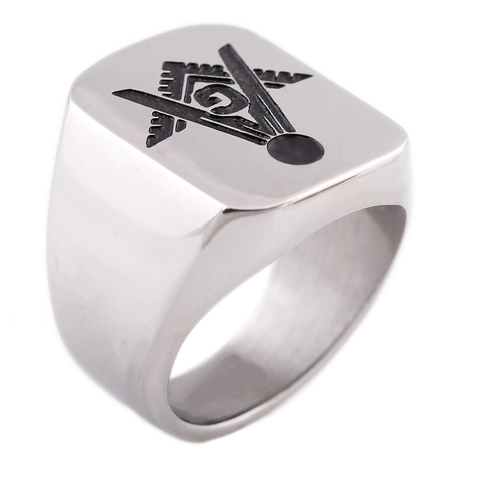 Anillo de Sello de Acero Inoxidable 304 Vintage para Hombre con Logotipo de la Masonería Cuadrado Oro Plata Galvanizado Letra G Joyería