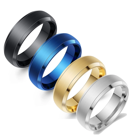 Bague Minimaliste en Acier Inoxydable Bord Biseauté Brossé Anneau de Mode Bijoux Confortable Mariage Bague de Doigt