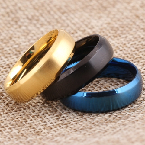 Bague Minimaliste en Acier Inoxydable Bord Biseauté Brossé Anneau de Mode Bijoux Confortable Mariage Bague de Doigt