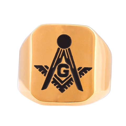 Anillo de Sello de Acero Inoxidable 304 Vintage para Hombre con Logotipo de la Masonería Cuadrado Oro Plata Galvanizado Letra G Joyería