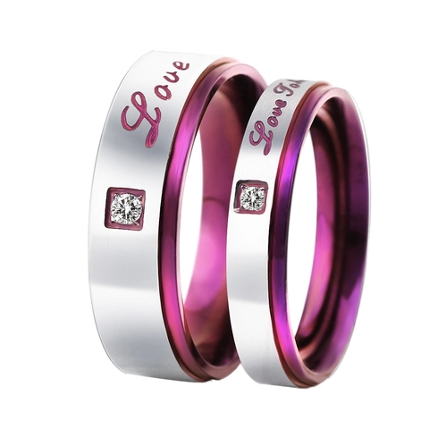 304 Stainless Steel Couple Rings Zircon Inlaid Two Tone Silver Purple Love Token Band Ring For Men Women Valentine Gift