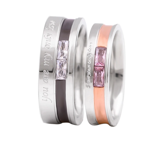 Stainless Steel Zirconia Couple Rings With Romantic Love Engraved Letter Matching Band Rings For Women Men Jewelry