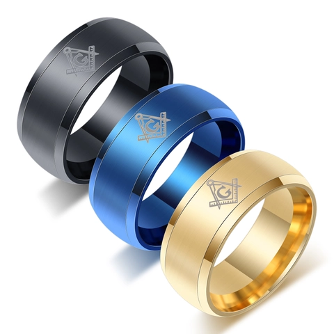 Men's Stainless Steel Masonic Ring Brushed Finish Square And Compasses Freemasonry Signet Band Ring Jewelry Gift