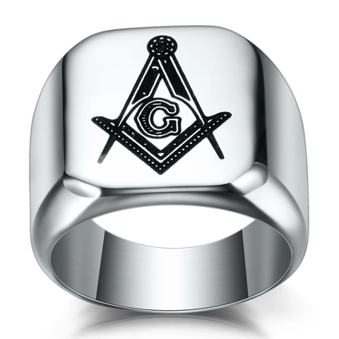 Anillo de Sello Masónico Vintage de Acero Inoxidable 304 Para Hombre Oro Plata Negro Masonería Escuadra Compás Letra G Joyería