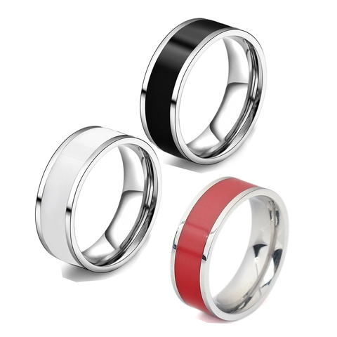 304 Roestvrij Staal Brede Band Ring Minimalistisch Emaille Druppelolie Effen Kleur Ring Voor Vrouwen Mannen Unisex Eenvoudige Mode Sieraden Veelzijdige Vingerring
