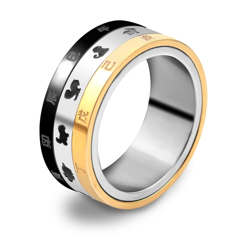 Creative 12 Zodiac Rotatable 304 Stainless Steel Ring Triple Layer Black Silver Gold Chinese Sign Spinner Band Ring Unisex Jewelry