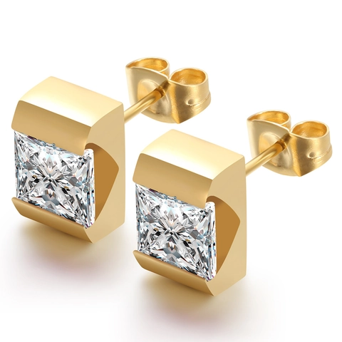 304 Stainless Steel Square Zirconia Stud Earrings For Women Men Minimalist Geometric Electroplated Inlaid Jewelry Earring