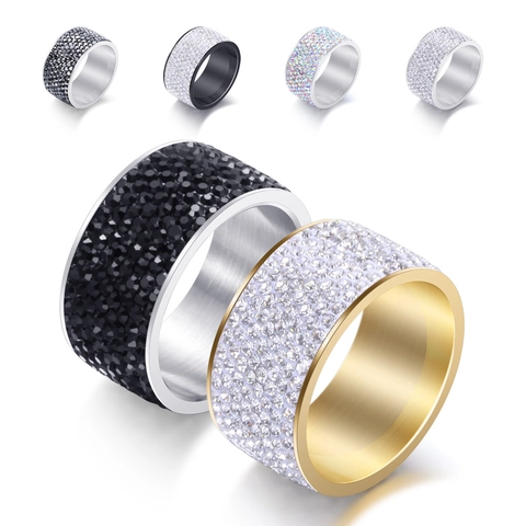 Bague Large en Acier Inoxydable avec Strass pour Femmes Hommes Multi Rangs Incrustés Géométrique Bijoux de Mode