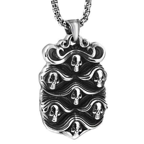 Collar de Pendiente de Múltiples Cráneos de Acero Inoxidable 316 Estilo Gothic Punk para Hombre Escudo Vintage Halloween
