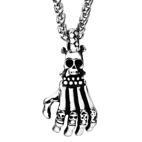 Collar con Colgante de Mano de Esqueleto de Acero Inoxidable Punk Gótico para Hombre Joyería Retro Envejecida para Fiesta de Halloween