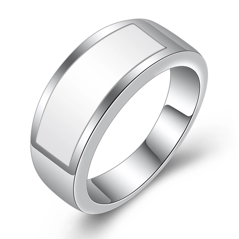 Minimalist Stainless Steel Ring For Men Women Inlaid Rectangular Geometric Blue Sandstone Black Rhinestone Simple Band Ring