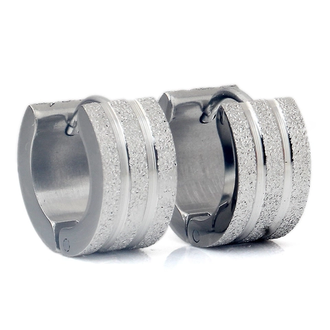 Mattierte 304 Edelstahl Huggie Creolen Für Damen Sandgestrahlt Gerillt Geometrisch Punk Minimalistisch Modeschmuck