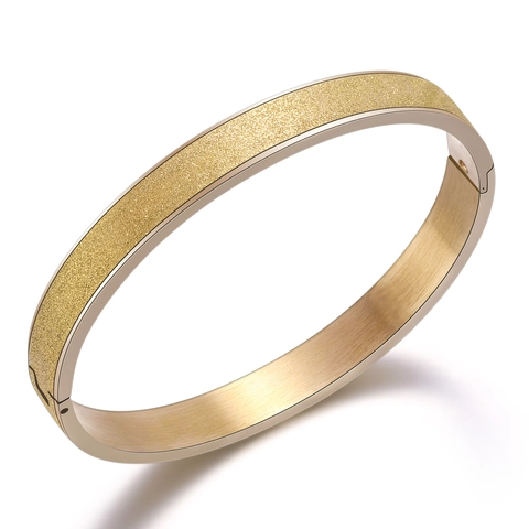 Minimalist Stainless Steel Frosted Bangle Wide Gold Silver Plated Hinge Buckle Sandblasted Bracelet For Women Fashion Jewelry