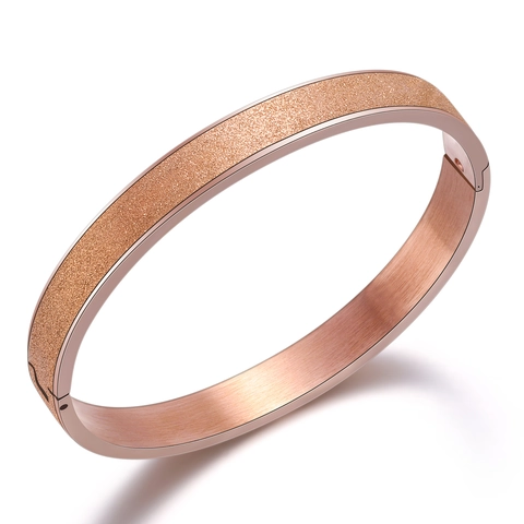 Minimalist Stainless Steel Frosted Bangle Wide Gold Silver Plated Hinge Buckle Sandblasted Bracelet For Women Fashion Jewelry