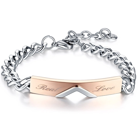 Edelstahl Paar Armband Gravur Real Love Panzerkette Für Damen Herren Valentinstag Schmuck Geschenk