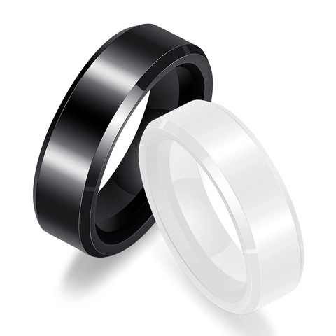Minimalist 6mm Polished Ceramic Ring For Women Men Beveled Edge Black White Couple Matching Rings Fashion Jewelry