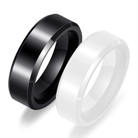 Minimalist 6mm Polished Ceramic Ring For Women Men Beveled Edge Black White Couple Matching Rings Fashion Jewelry