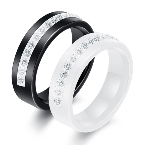 Elegant Ceramic Ring Single Row Cubic Zirconia Inlaid High Polish Geometric Simple Fashion Jewelry For Women Daily Party