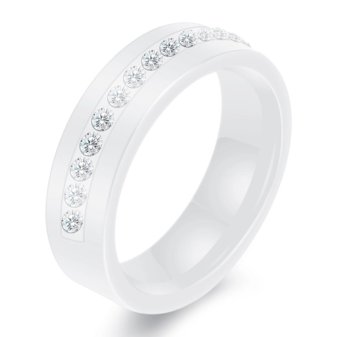 Elegant Ceramic Ring Single Row Cubic Zirconia Inlaid High Polish Geometric Simple Fashion Jewelry For Women Daily Party
