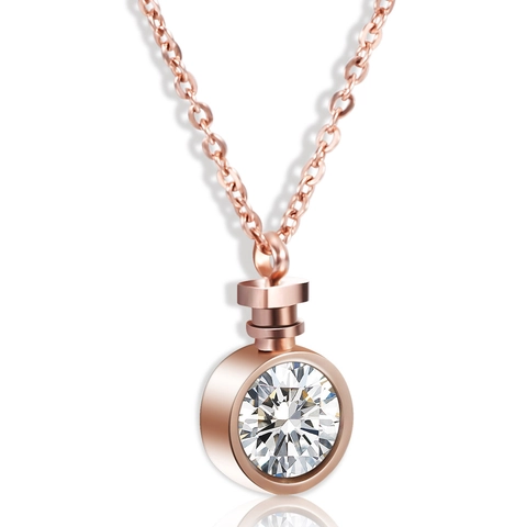 Fashion Stainless Steel Perfume Bottle Pendant Necklace Rose Gold Rhinestone Geometric Chain Jewelry Gift For Women