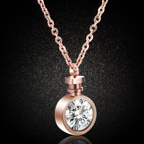 Fashion Stainless Steel Perfume Bottle Pendant Necklace Rose Gold Rhinestone Geometric Chain Jewelry Gift For Women