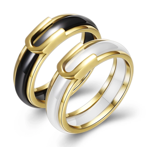 Minimalistischer Keramik Gürtelschnallen Ring Mit Kupferkante Geometrischer Bandring Für Damen Herren Schmuck Geschenk