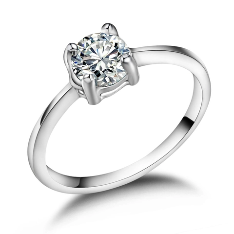 Fashion 6mm Zirconia Stainless Steel Ring Classic Four-Prong Solitaire Engagement Wedding Band Minimalist Jewelry For Women
