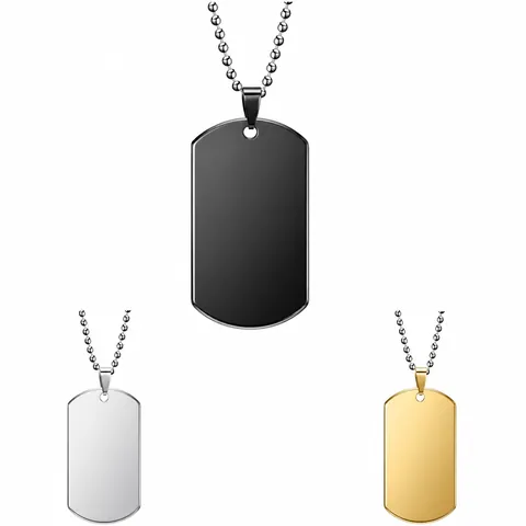 Minimalist Stainless Steel Military Dog Tag Pendant Necklace Blank Rectangular Identification Tag Jewelry For Men Women