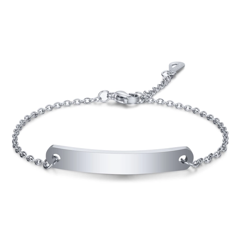 Minimalist Stainless Steel Curved ID Plate Bracelet For Women Polished Smooth ID Tag Jewelry Adjustable Chain Hand Jewelry