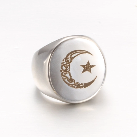 Vintage Stainless Steel Star Moon Signet Ring For Men Women Arabic Crescent Pattern Polished Gold Silver Fashion Jewelry