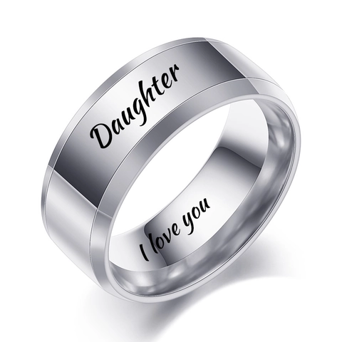 Minimalist 304 Stainless Steel Engraved Ring For Mom Dad Son Daughter Family Gift Polished Band Rings Jewelry For Women Men