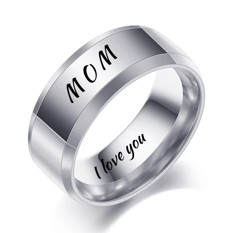 Minimalist 304 Stainless Steel Engraved Ring For Mom Dad Son Daughter Family Gift Polished Band Rings Jewelry For Women Men