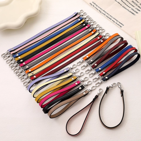 Fashionable Artificial Leather Wristlet Strap With Silver Lobster Clasp Rivet Bag Charm Phone Hanging Rope For Women Purse