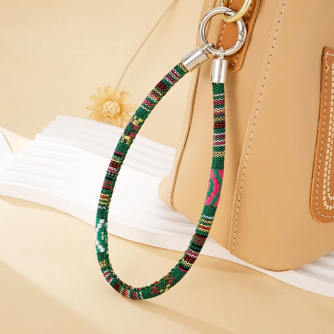 Bohemian Ethnic Style Woven Phone Wrist Strap Anti-Lost Braided Mobile Phone Lanyard With Metal Ring And Universal Connector Pad