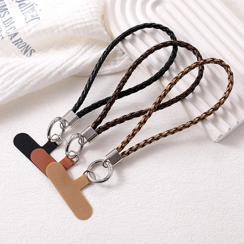 Vintage PU Leather Braided Phone Lanyard With Metal Buckle And Patch Universal Hand Wrist Strap Phone Chain For Women