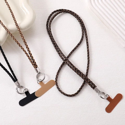 Retro Braided PU Leather Phone Lanyard Crossbody Mobile Phone Chain Anti-Lost Neck Strap With Metal Ring For Women Bags