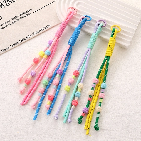 Colgante de Cuerda Trenzada con Cuentas Estilo Ins Niche Colores Caramelo Amuleto para Mochila Cadena de Teléfono Mujer