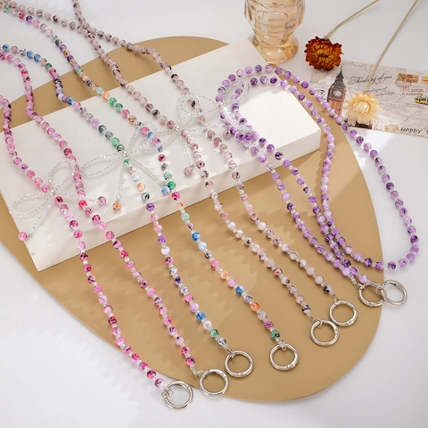 Tracolla a Bandolera in Perline di Vetro alla Moda Con Fiocco Motivo in Marmo Catena per Cellulare Accessori per Borse da Donna