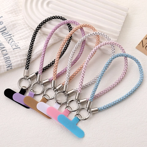 Cordón de Teléfono de Strass de Lujo Correa de Muñeca Moda Colgante de Teléfono de Cuadrícula para Mujer Accesorio de Teléfono Móvil