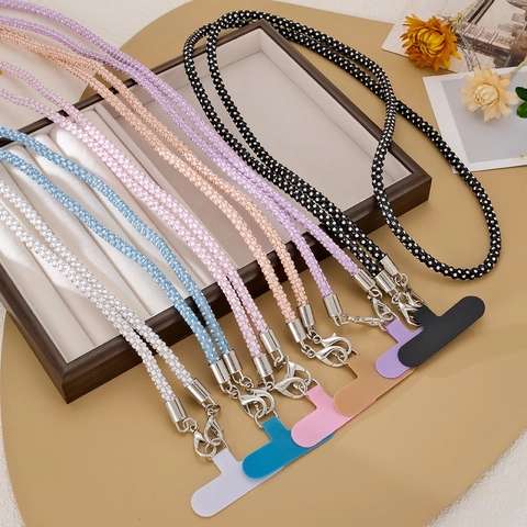 Luxury Rhinestone Checkered Crossbody Phone Lanyard Sparkling Long Mobile Phone Strap With Metal Clasp For Women Fashion Jewelry