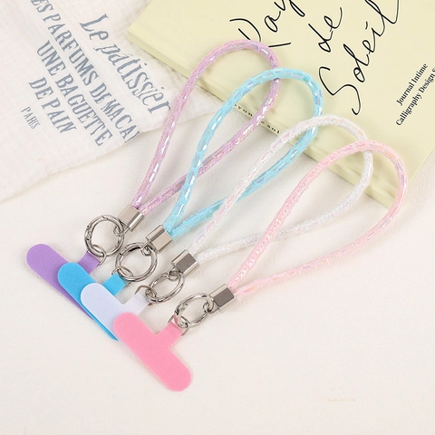 Mode Irisierende Pailletten Handy-Schlüsselband Handgelenkschlaufe Mit Universal Handy-Patch Geflochtenem Seil Handy-Anhänger Für Damen