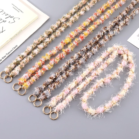 Elegant Plush Woven Bag Strap With Metal Chain Replacement Crossbody Phone Strap For Women Handbag Accessories Decor