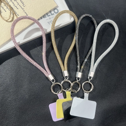 Rhinestone Mesh Tube Phone Lanyard Universal Anti Lost Wrist Strap Resin Diamond Chain Keychain For Women Fashion Mobile Hanging Rope